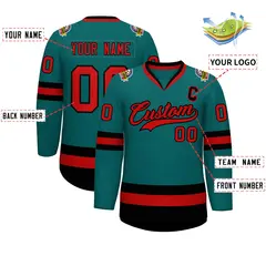 Teal Red-Black Classic Hockey Jersey 2