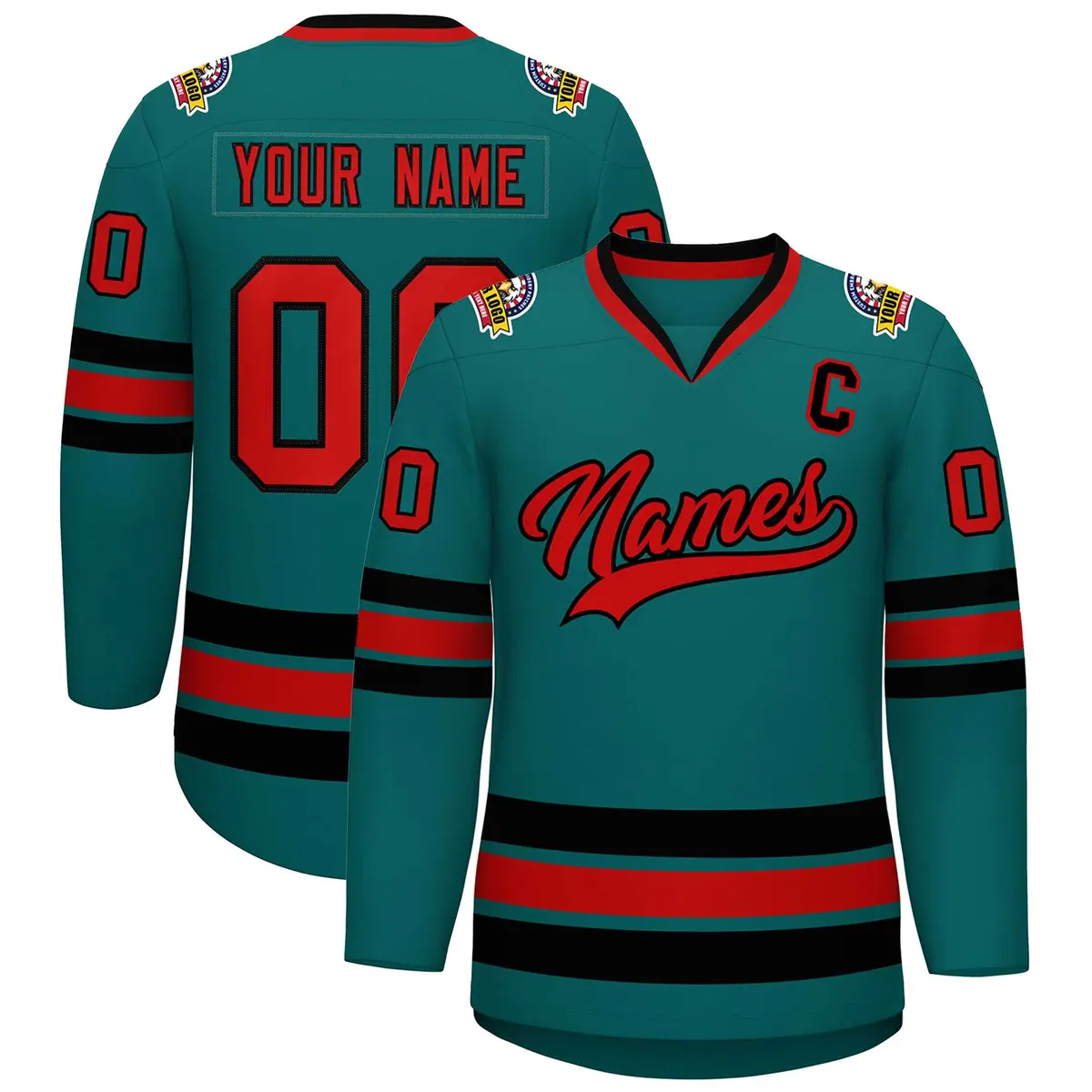 Teal Red-Black Classic Hockey Jersey