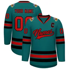 Teal Red-Black Classic Hockey Jersey 1