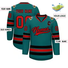 Teal Red-Black Classic Hockey Jersey 2