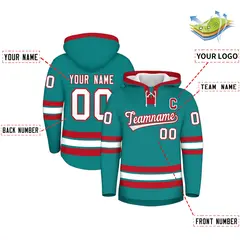 Teal Red Lace-Up Neck Hockey Hoodie 2
