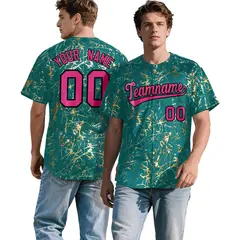 Teal Rose Red Black & Gold Marble Print Baseball Jersey