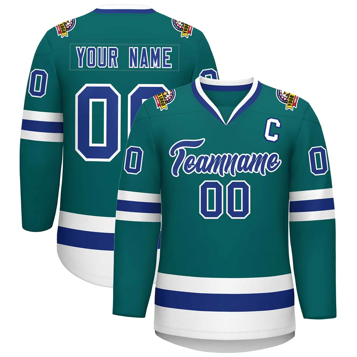 Teal Royal-White Classic Hockey Jersey