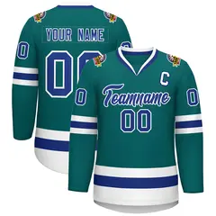 Teal Royal-White Classic Hockey Jersey 1