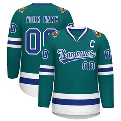 Teal Royal-White Classic Hockey Jersey 1