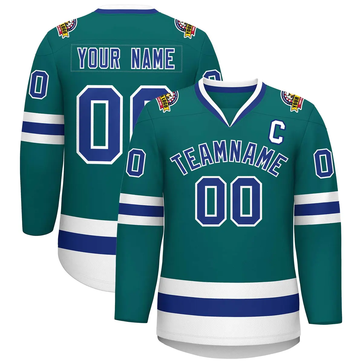 Teal Royal-White Classic Hockey Jersey