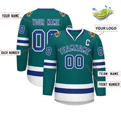 Teal Royal-White Classic Hockey Jersey 2