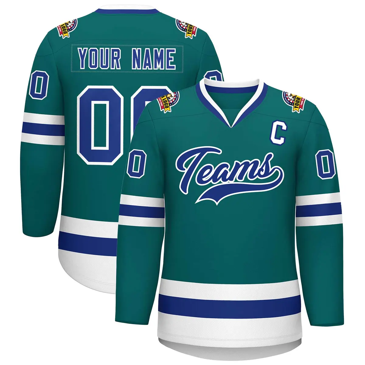 Teal Royal-White Classic Hockey Jersey
