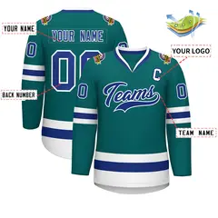 Teal Royal-White Classic Hockey Jersey 2