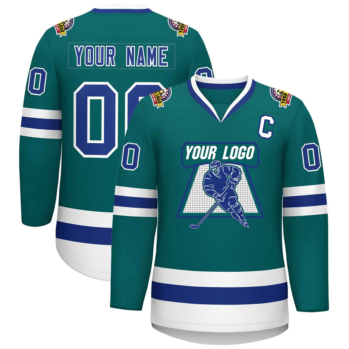 Teal Royal-White Classic Hockey Jersey