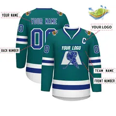 Teal Royal-White Classic Hockey Jersey 2