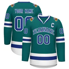 Teal Royal-White Classic Hockey Jersey 1