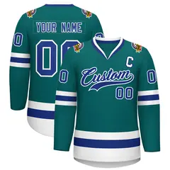 Teal Royal-White Classic Hockey Jersey 1