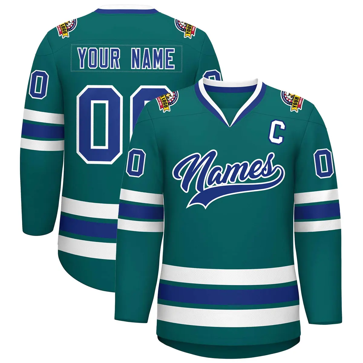 Teal Royal-White Classic Hockey Jersey