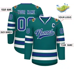Teal Royal-White Classic Hockey Jersey 2