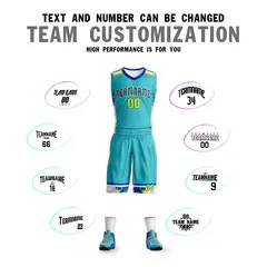 Teal Royal-White Graffiti Pattern Basketball Jersey 4