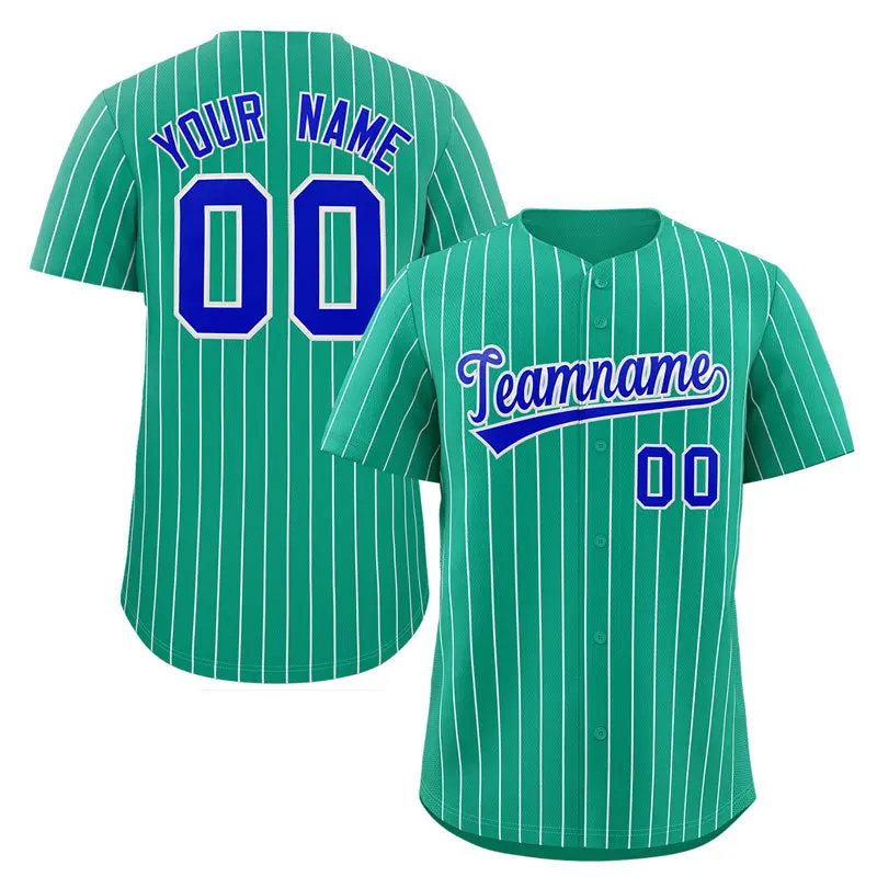 Teal Royal-White Stripe Authentic Fashion Baseball Jersey