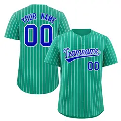 Teal Royal-White Stripe Authentic Fashion Baseball Jersey