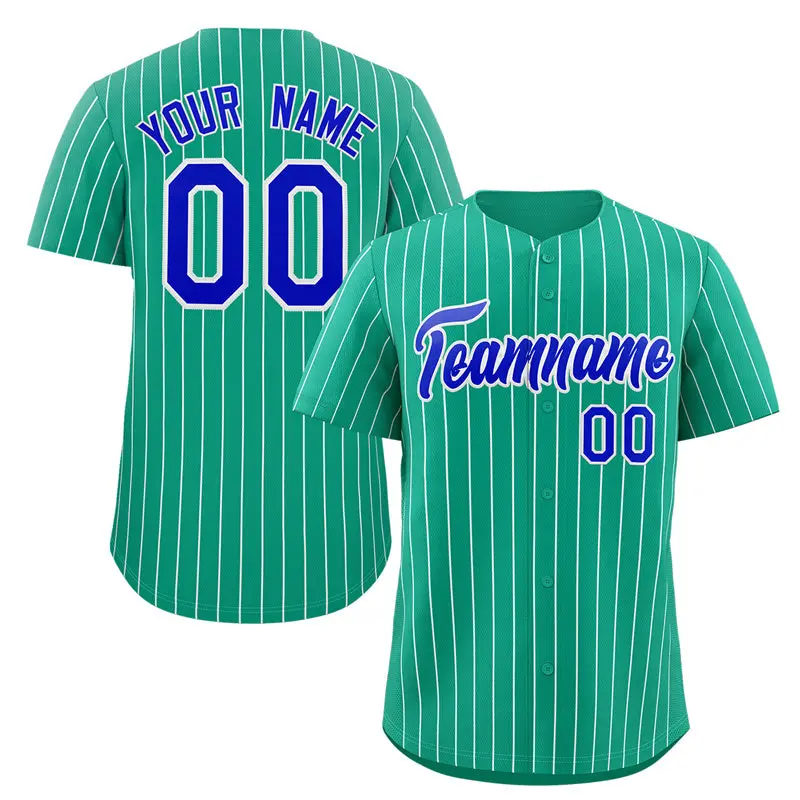 Teal Royal-White Stripe Authentic Fashion Baseball Jersey