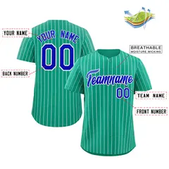 Teal Royal-White Stripe Authentic Fashion Baseball Jersey 2