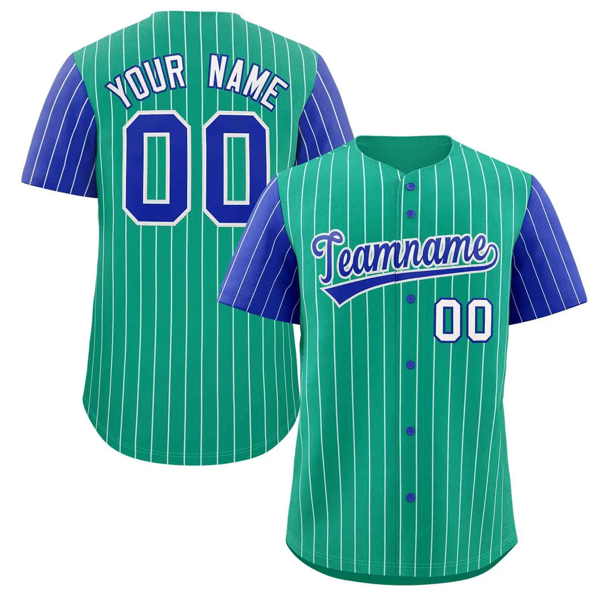 Teal Royal-White Stripe Raglan Sleeves Baseball Jersey
