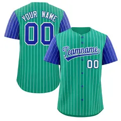 Teal Royal-White Stripe Raglan Sleeves Baseball Jersey 1