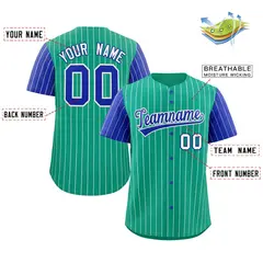 Teal Royal-White Stripe Raglan Sleeves Baseball Jersey 2