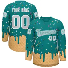 Teal Silver Ice Cream Pattern V-Neck Hockey Jersey