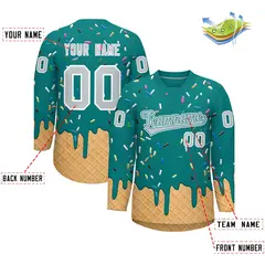 Teal Silver Ice Cream Pattern V-Neck Hockey Jersey 2