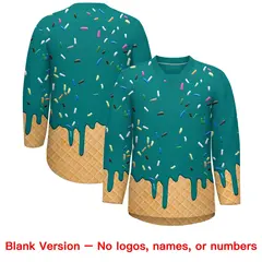 Teal Silver Ice Cream Pattern V-Neck Hockey Jersey 7