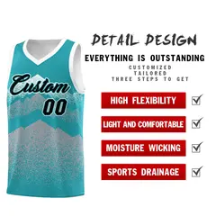 Teal Silver Mountain Fade Gradient Fashion Basketball Jersey 2