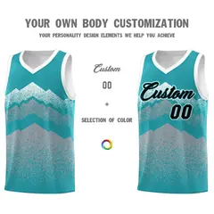 Teal Silver Mountain Fade Gradient Fashion Basketball Jersey 3