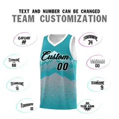 Teal Silver Mountain Fade Gradient Fashion Basketball Jersey 4