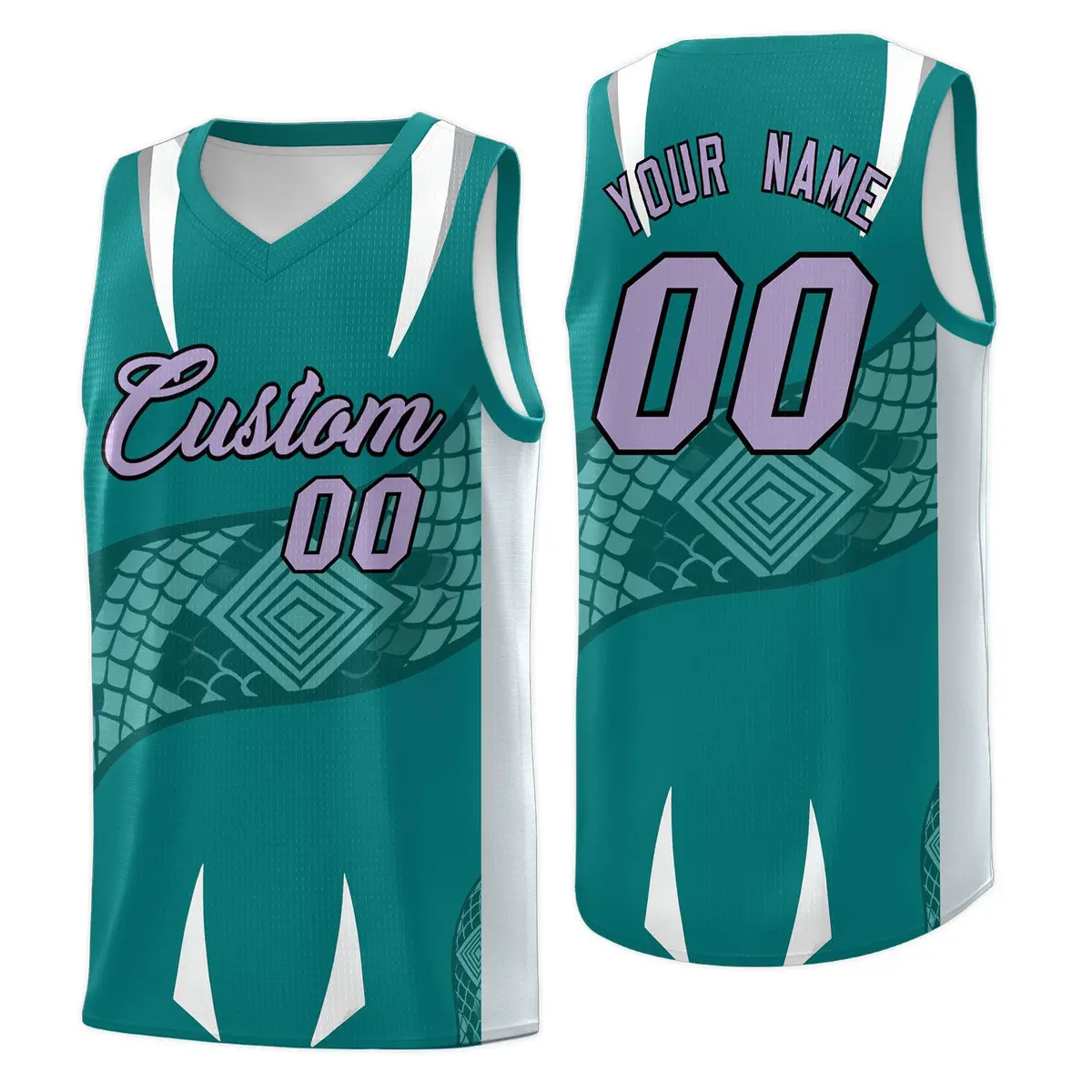 Teal Silver Snake Scale Venomous Fang Graffiti Basketball Jersey
