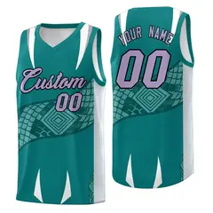 Teal Silver Snake Scale Venomous Fang Graffiti Basketball Jersey 1