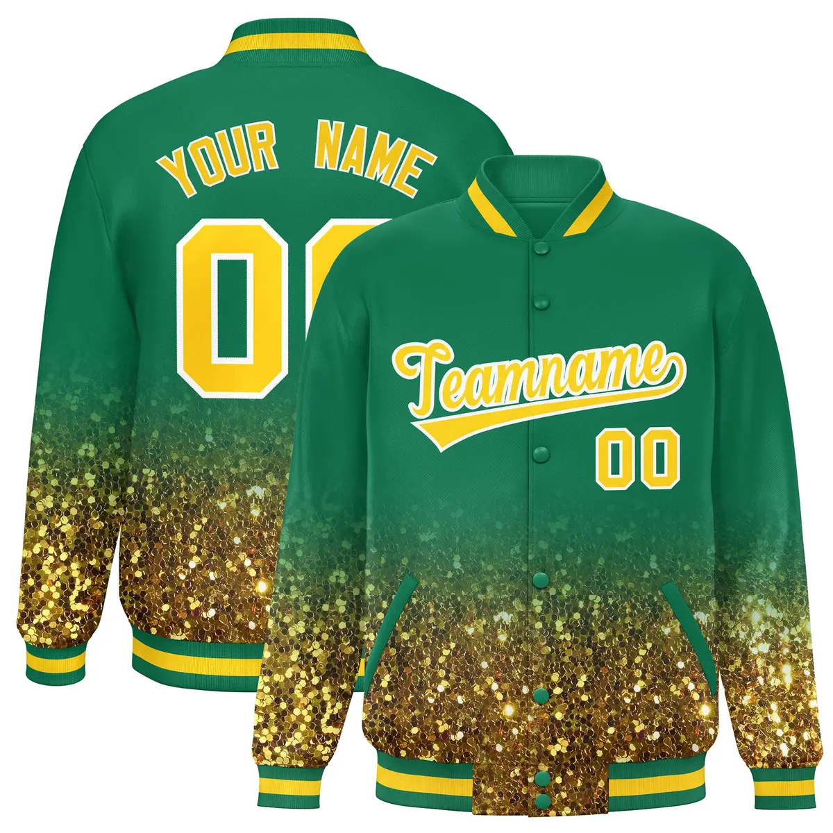Teal Sparkle-Effect Varsity Full-Snap Letterman Baseball Jacket