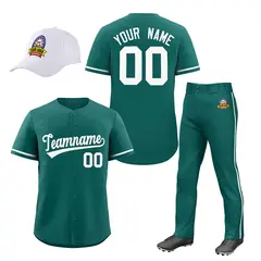 Teal White Baseball Jersey Pants Hat Uniform Package