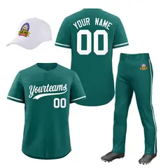 Teal White Baseball Jersey Pants Hat Uniform Package 1