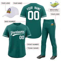 Teal White Baseball Jersey Pants Hat Uniform Package 2