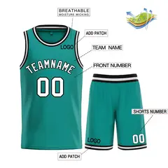 Teal White-Black Bull Classic Sets Basketball Jersey 3