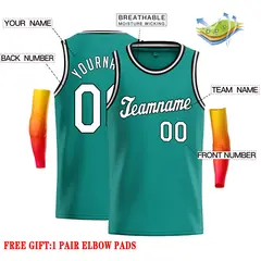Teal White-Black Classic Casual Basketball Jersey 2