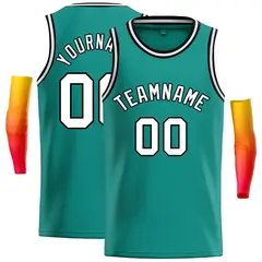 Teal White-Black Classic Casual Basketball Jersey