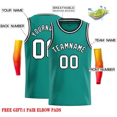Teal White-Black Classic Casual Basketball Jersey 2