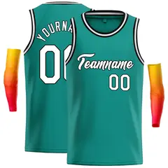 Teal White-Black Classic Casual Basketball Jersey