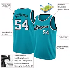 Teal White-Black Classic Fashion Sportwear Basketball Jersey 2