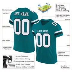 Teal White-Black Classic Mesh Authentic Football Jersey 2