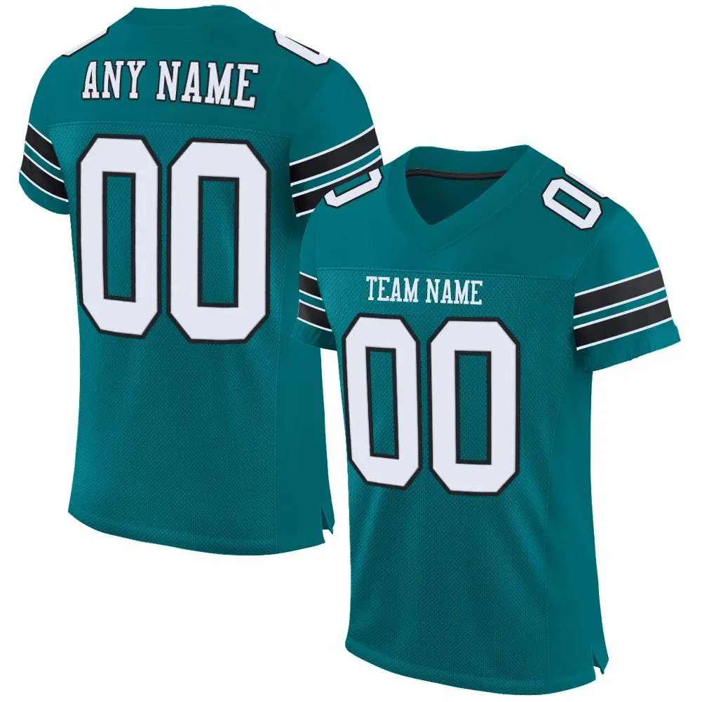 Teal White-Black Classic Mesh Authentic Football Jersey