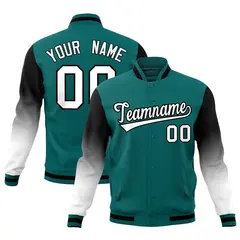 Teal White Black Gradient Raglan Full-Snap Letterman Jacket