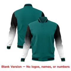Teal White Black Gradient Raglan Full-Snap Letterman Jacket 7