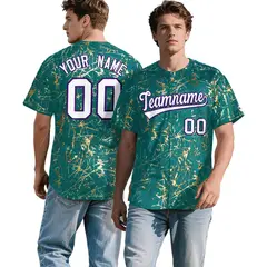 Teal White Black & Shiny Gold Cracked Foil Baseball Jersey 1